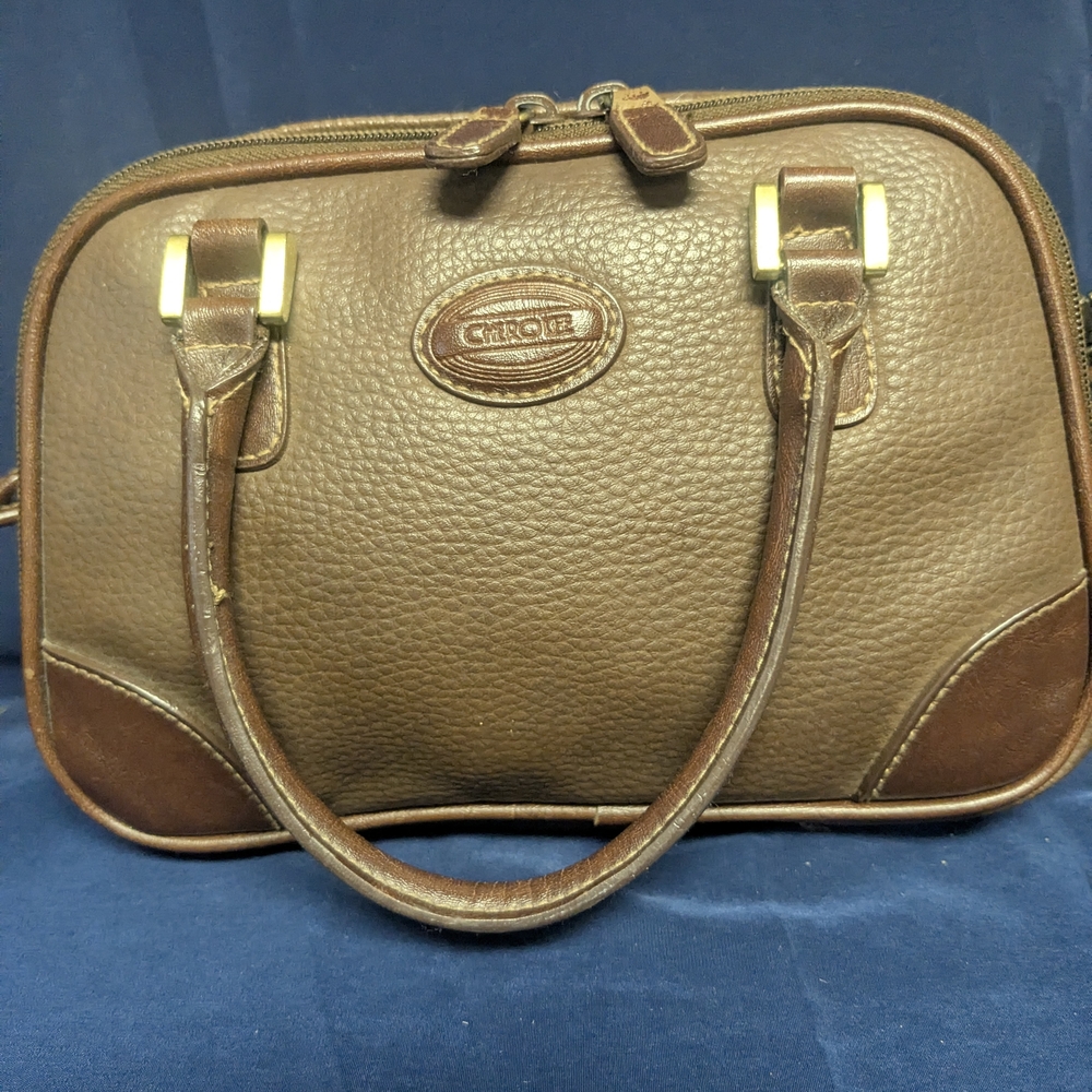 Cherokee Brown Pebbled Leather Satchel with Gold Accents